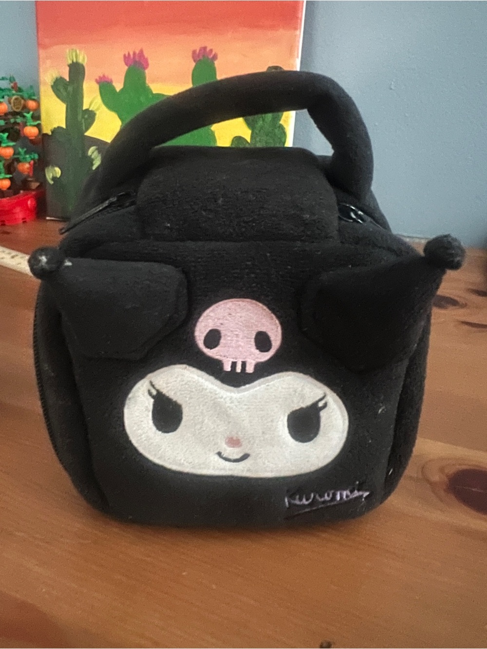 Sanrio Kuromi Black Plush with Pink Skull Accent Die Cut Pouch